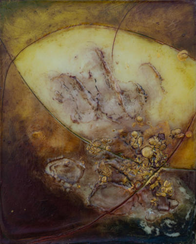 'Brought up to grass'Encaustic on cradled board 2018