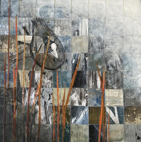 ‘Coot’s truth’ Acrylic printed and stitched collage