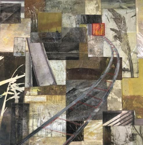 ‘Fast Train’ Acrylic printed and stitched collage