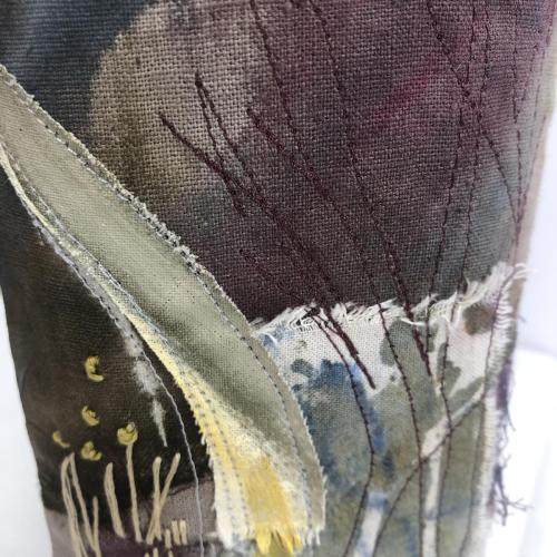 ‘Lauds’ detail Painted stitched textile vessel