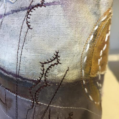 ‘Prime’ detail Painted, stitched textile vessel